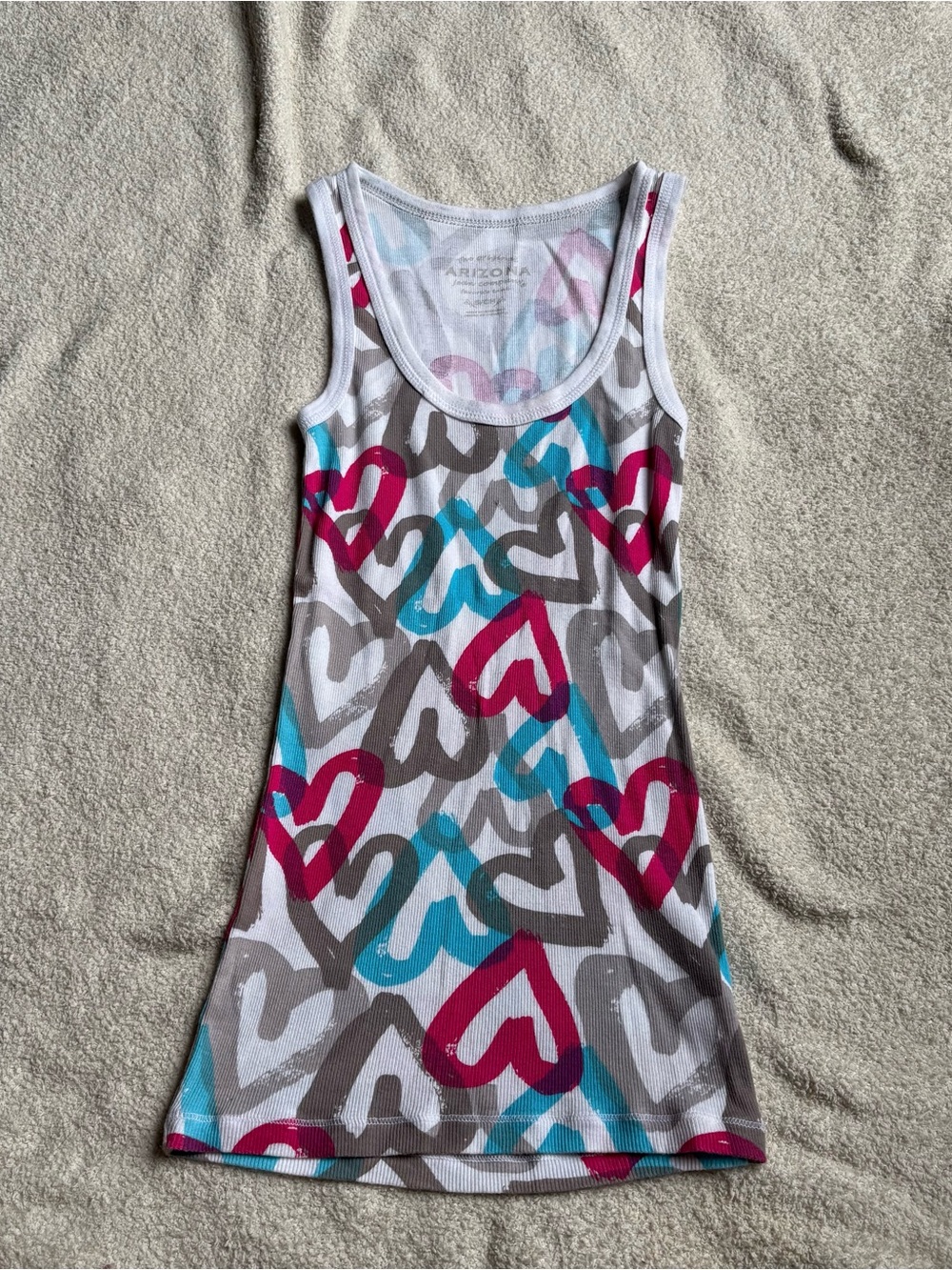 Vintage Arizona Jean Co Multicolor Heart Print Ribbed Tank Top S